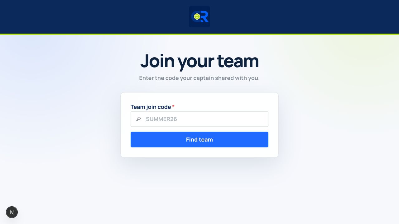 Join your team page with an invite code entered
