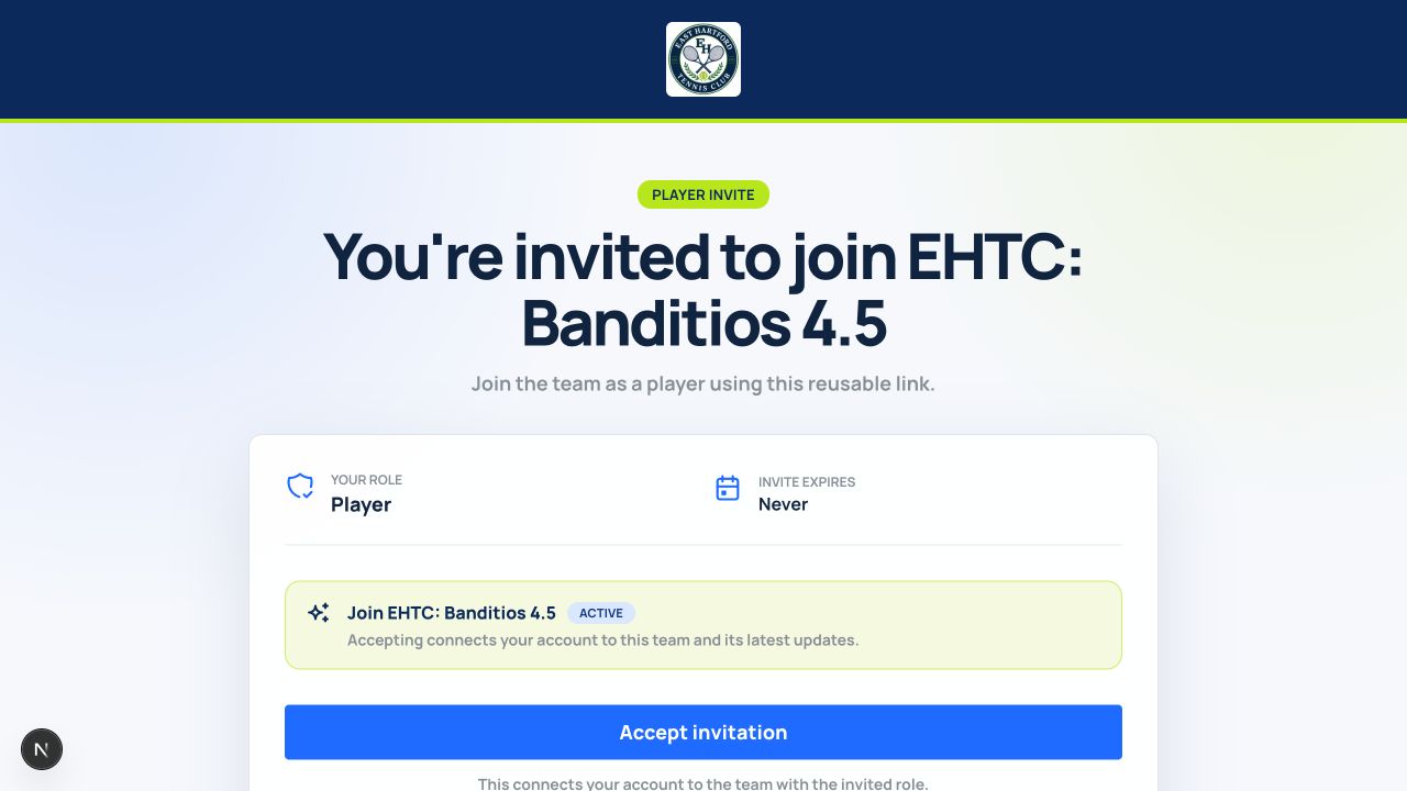 Team invitation confirmation page